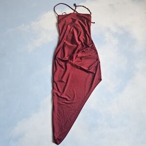 Sculpting Red Asymmetrical Dress Sexy Cocktail Party Dress Elegant Evenig Dress